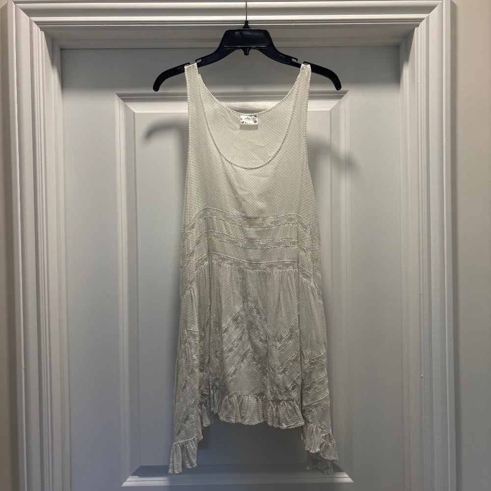 Intimately Free People Voile Trapeze Slip Dress White Polka Dot Lace Tunic Top - Picture 2 of 11